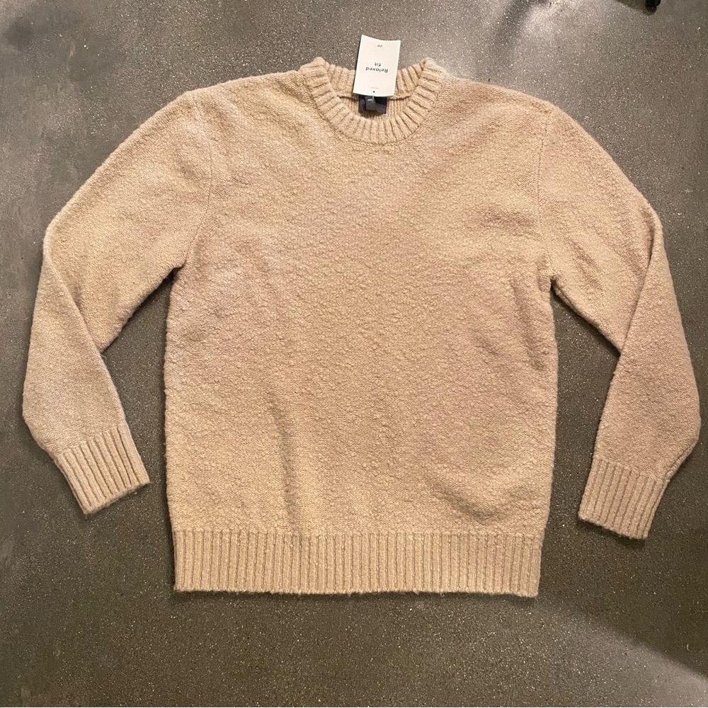New H&M Men's Small Cream Crewneck‎ Sweater Relaxed Fit Academia Classic Neutral